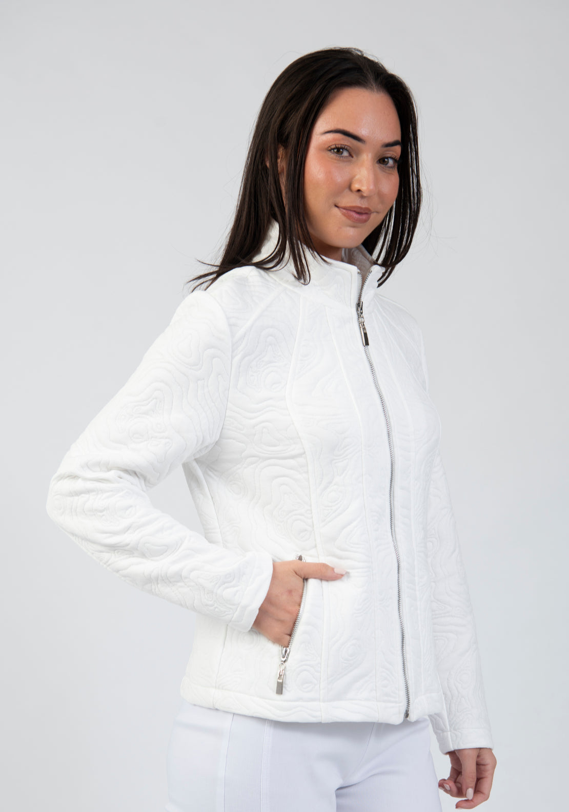 Tea Lane Textured Organic Line Jersey Jacket - White 3 Shaws Department Stores