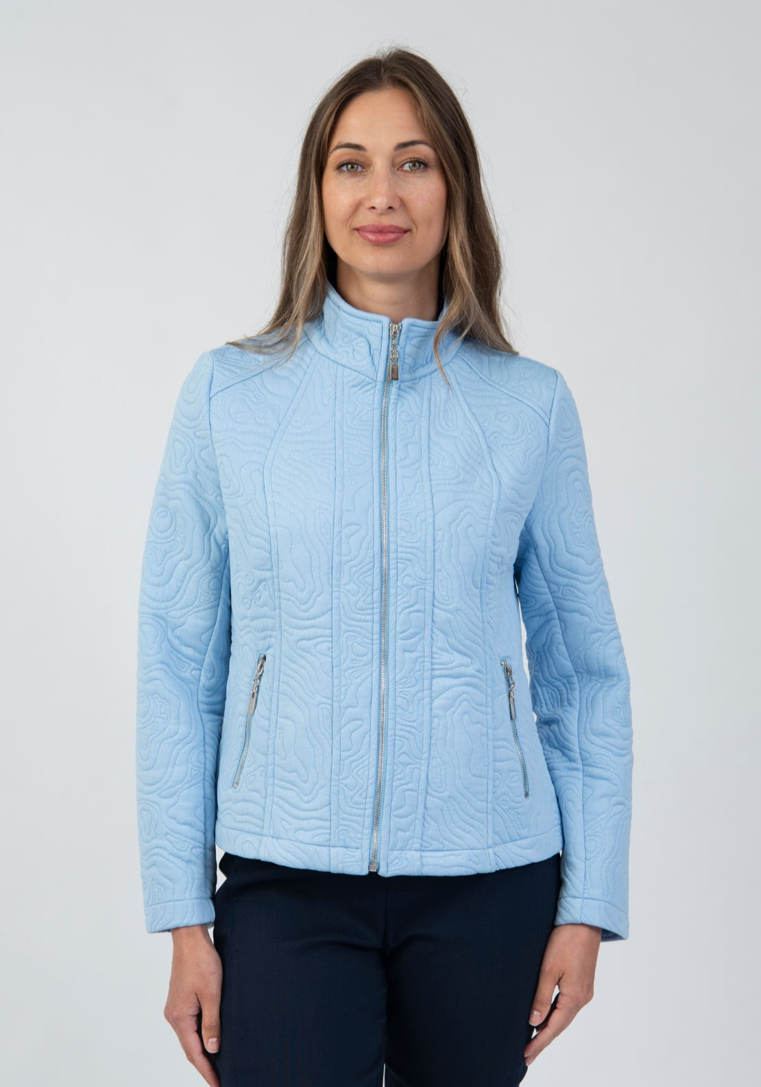 Tea Lane Textured Organic Line Jersey Jacket - Blue 4 Shaws Department Stores