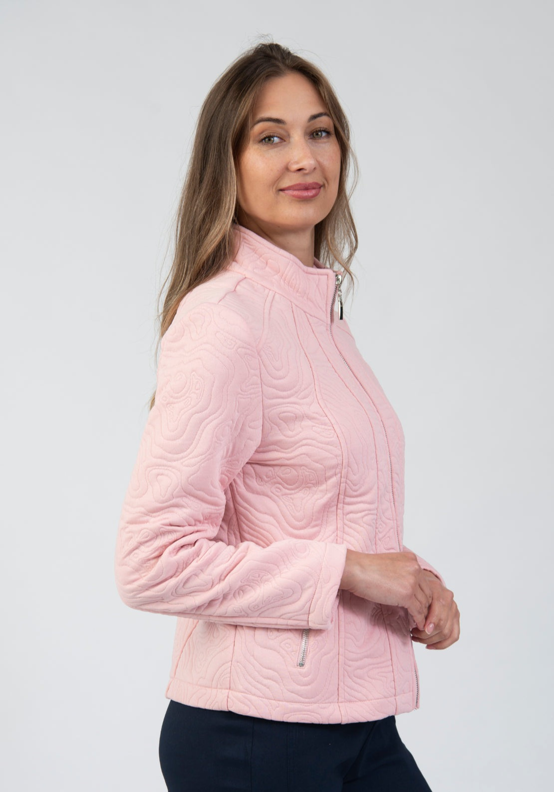 Tea Lane Textured Organic Line Jersey Jacket - Pink 3 Shaws Department Stores
