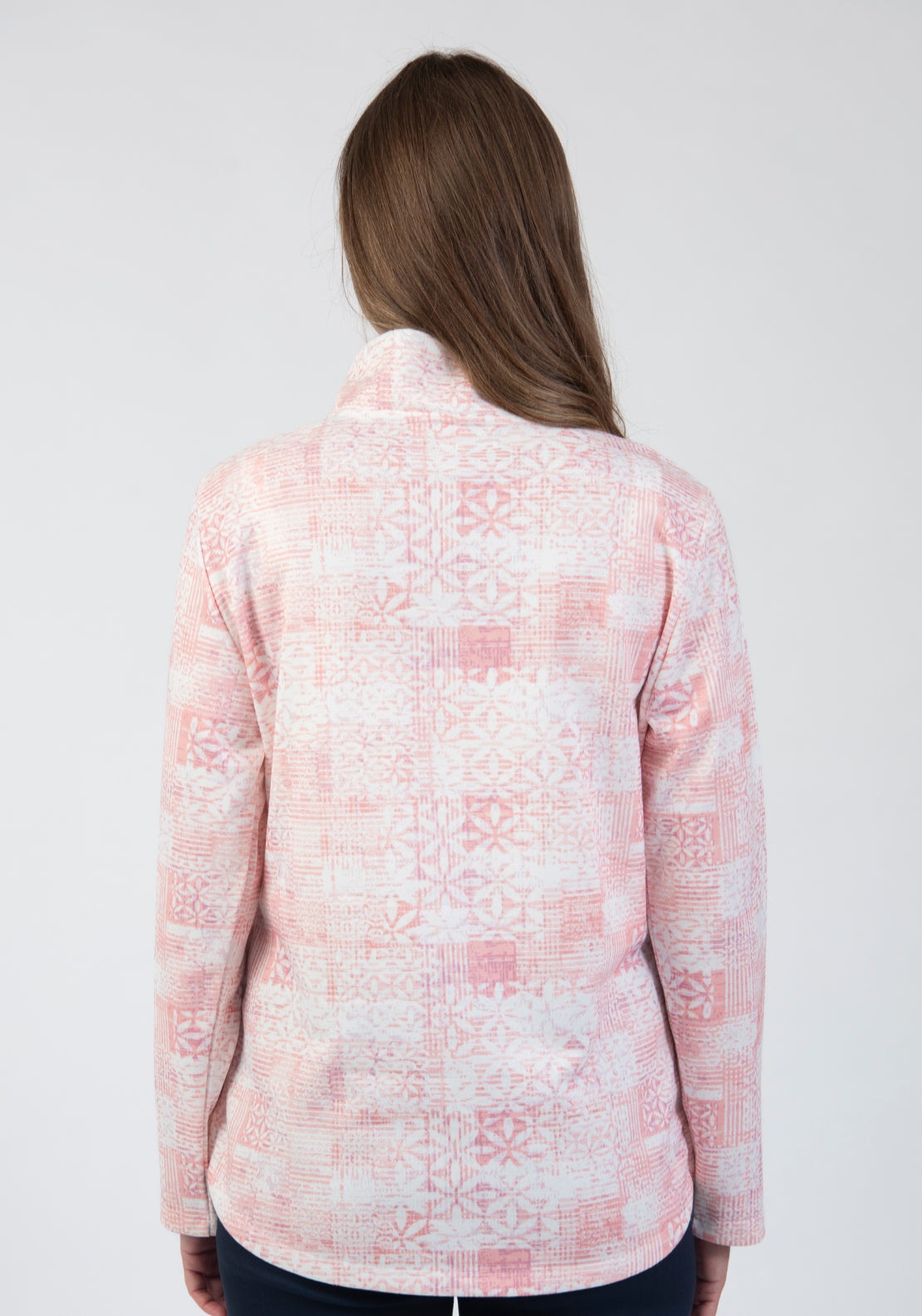 Tea Lane Abstract Floral Half Zip Top - Pink 2 Shaws Department Stores