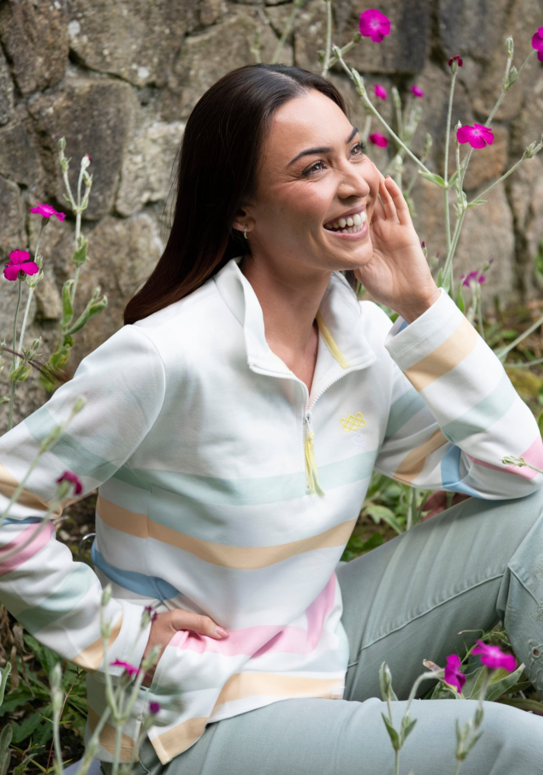 Tea Lane Pastel Stripe Half Zip Sweatshirt - Green 4 Shaws Department Stores