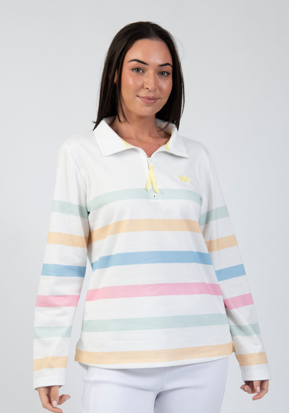 Tea Lane Pastel Stripe Half Zip Sweatshirt - Green 1 Shaws Department Stores