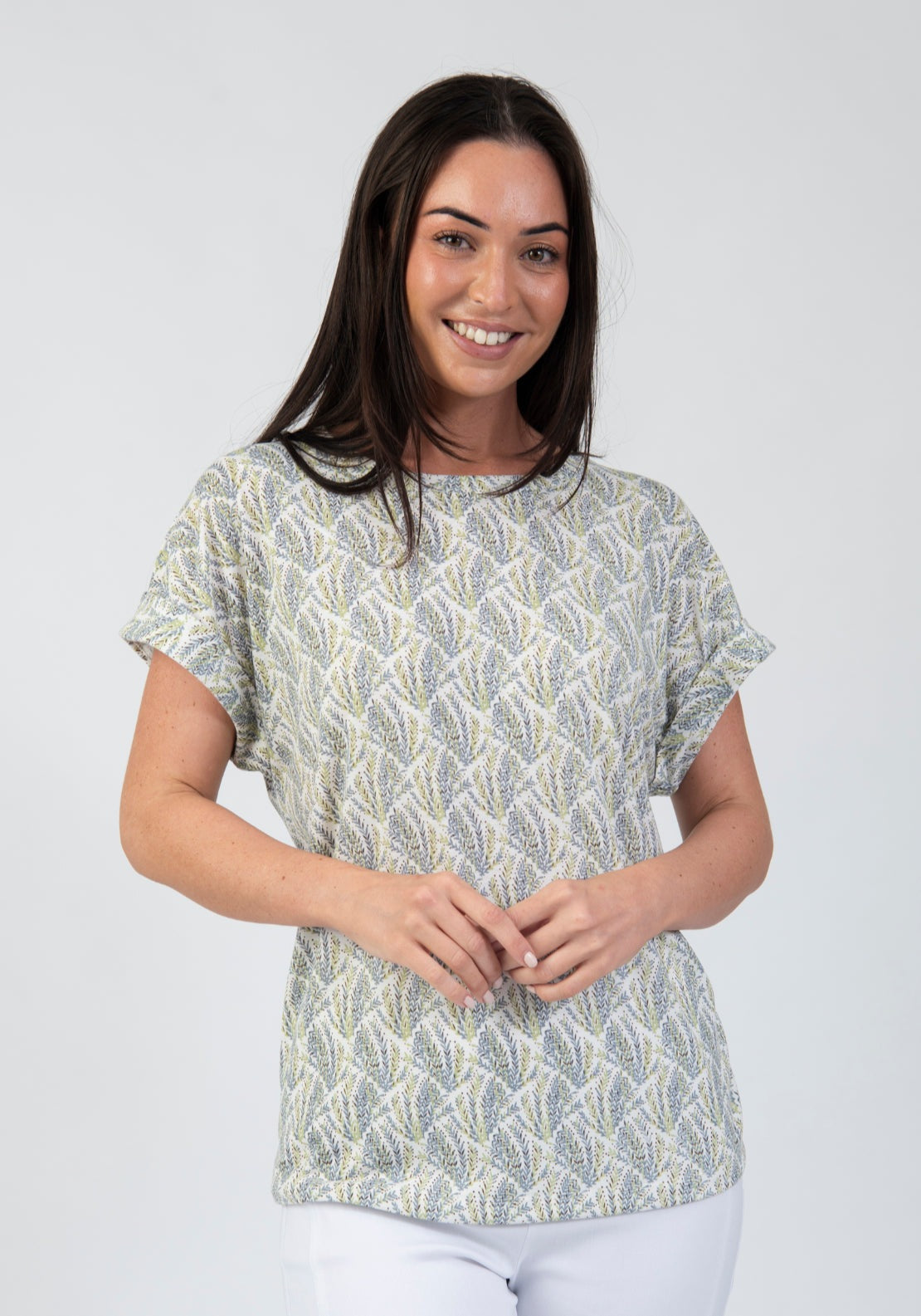 Tea Lane Leaf Print Soft T Shirt - Green 1 Shaws Department Stores