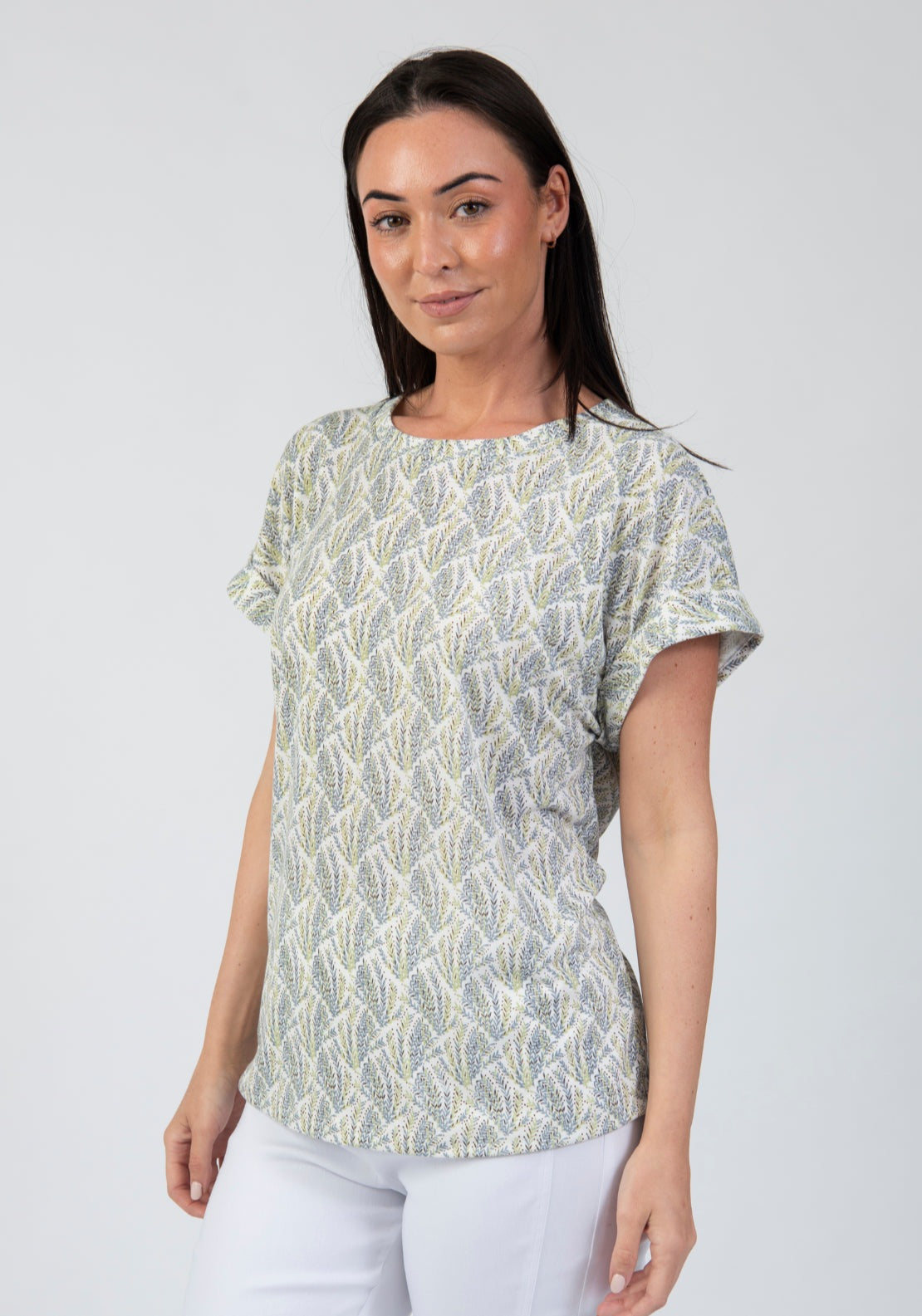 Tea Lane Leaf Print Soft T Shirt - Green 3 Shaws Department Stores