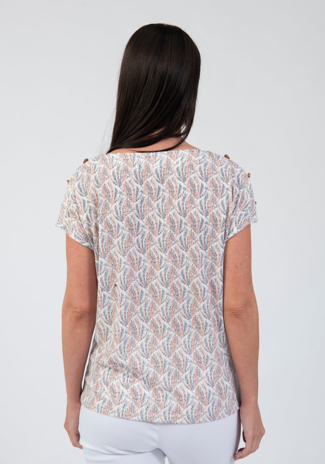 Tea Lane Leaf Print Soft T Shirt - Pink 2 Shaws Department Stores