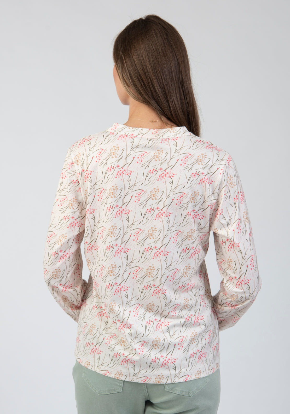 Tea Lane Floral Print Notch Neck Blouse - Beige 2 Shaws Department Stores
