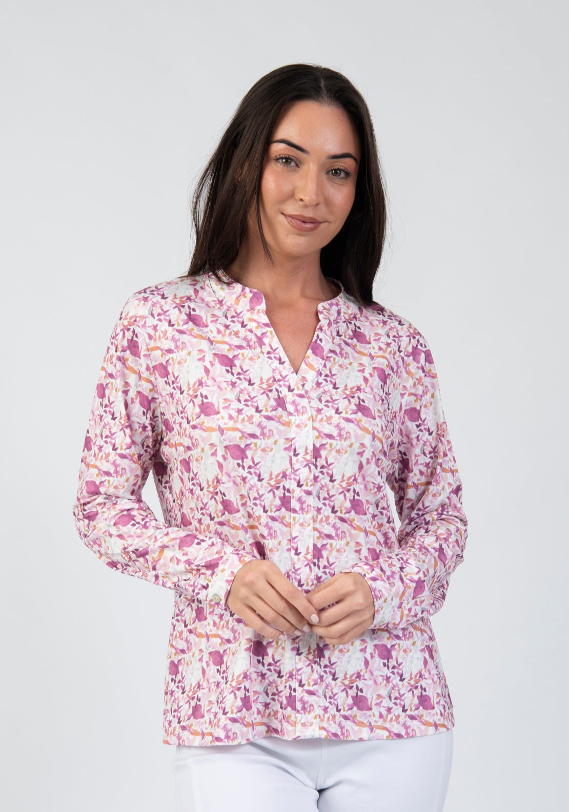 Tea Lane Floral Printed Notch Neck Blouse - Pink 1 Shaws Department Stores