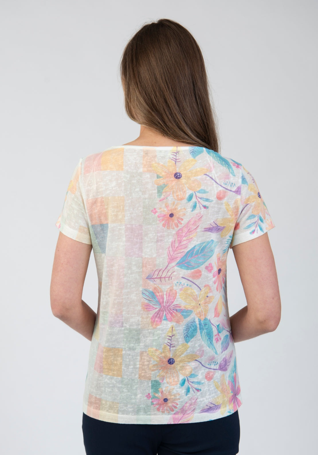 Tea Lane Floral Print Lace Neck Detail T Shirt - Orange 2 Shaws Department Stores