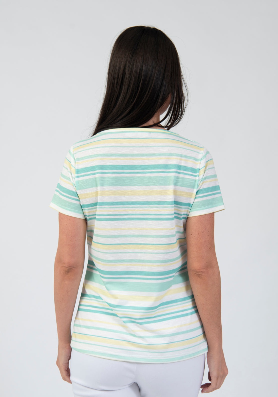 Tea Lane Stripe Leaf Printed T Shirt With Gemstones Detail - Green 2 Shaws Department Stores