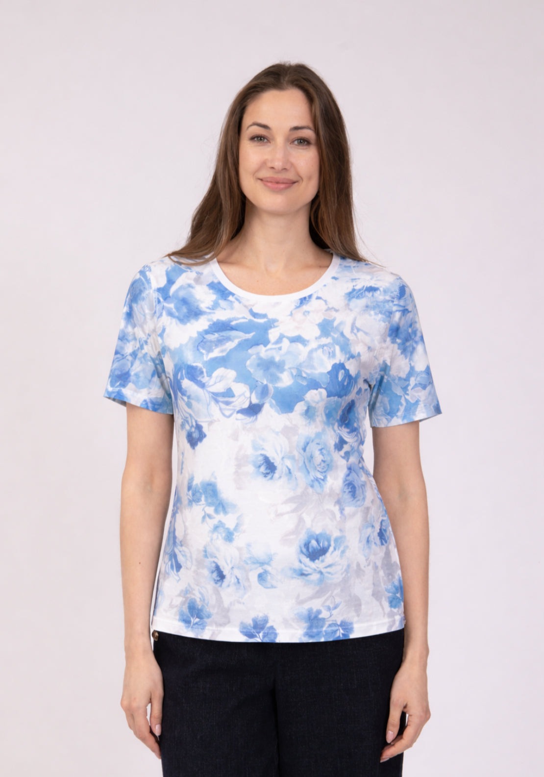Tea Lane Floral Print Lined T Shirt - Blue 1 Shaws Department Stores