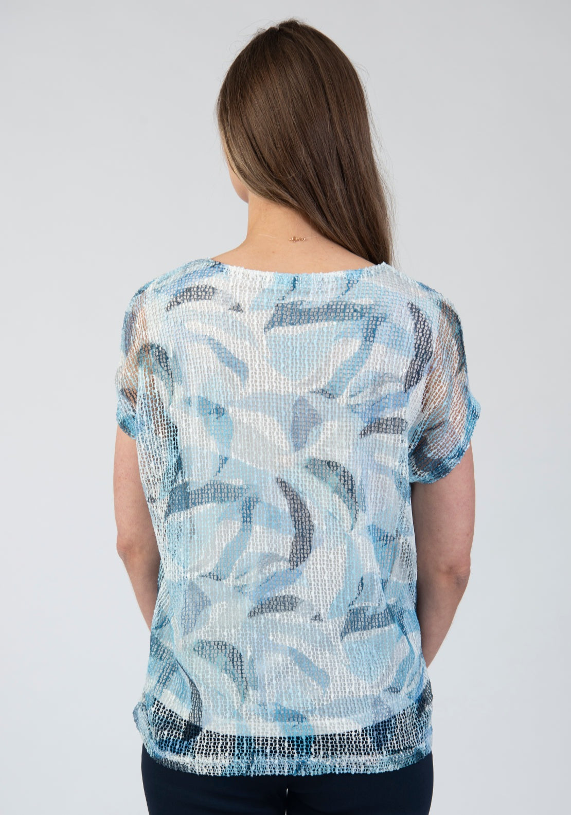 Tea Lane Wave Print Mesh Top - Blue 2 Shaws Department Stores