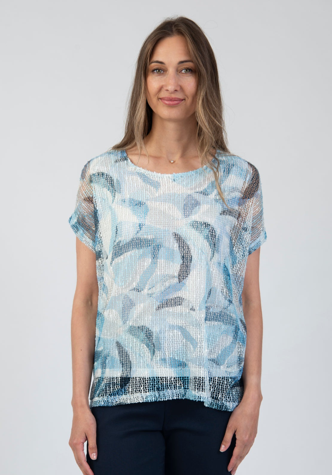 Tea Lane Wave Print Mesh Top - Blue 1 Shaws Department Stores