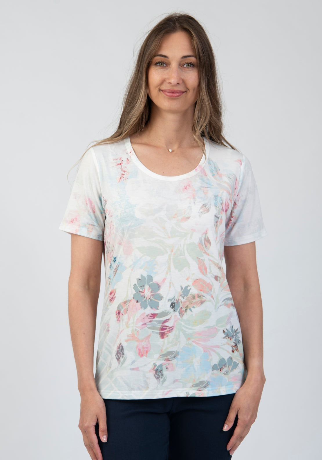 Tea Lane Soft Floral Print T Shirt - Green 1 Shaws Department Stores