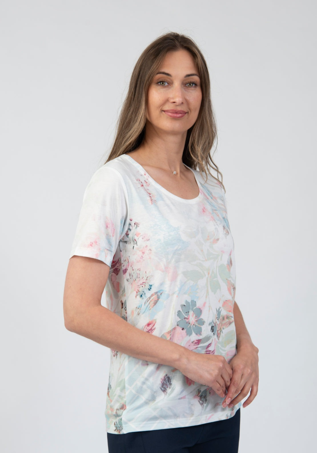 Tea Lane Soft Floral Print T Shirt - Green 3 Shaws Department Stores