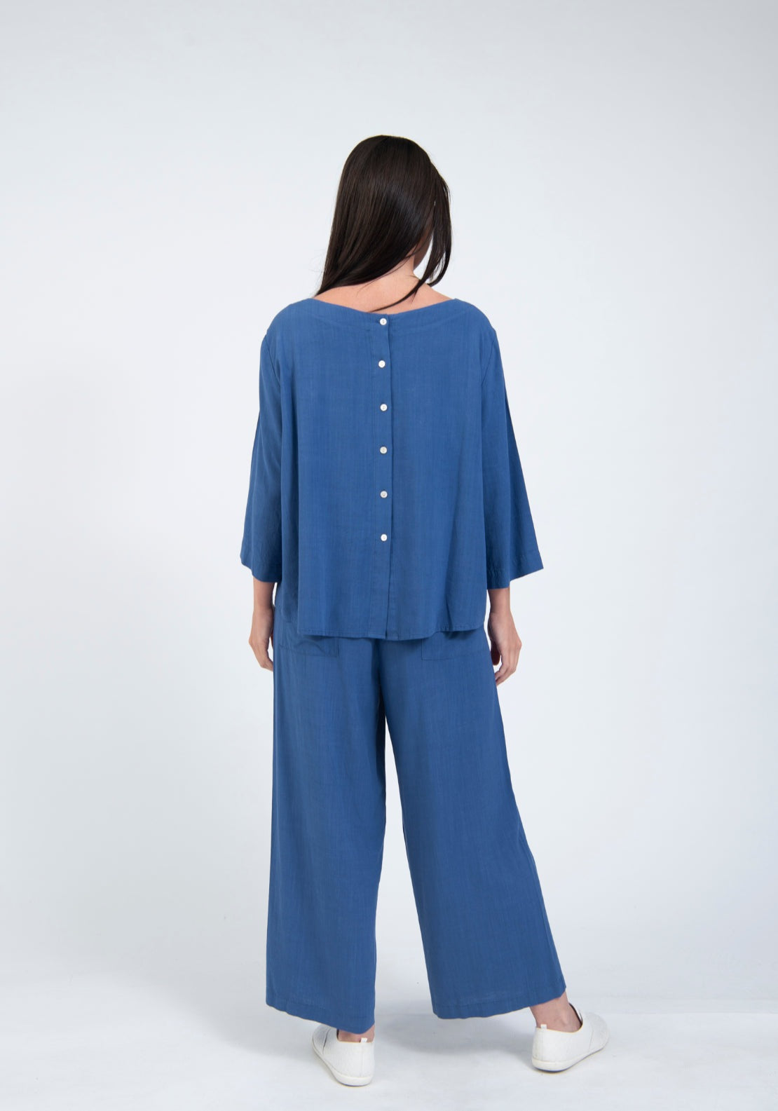 Tea Lane Cropped Wide Leg Drawstring Trousers - Blue 5 Shaws Department Stores