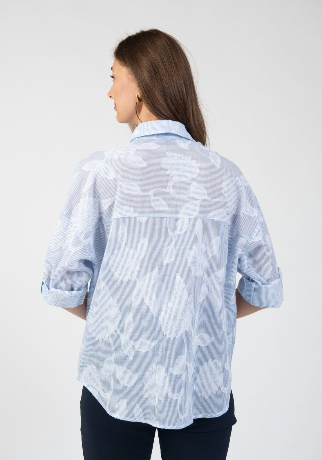 Tea Lane Floral Jacquard Button Shirt - Blue 2 Shaws Department Stores