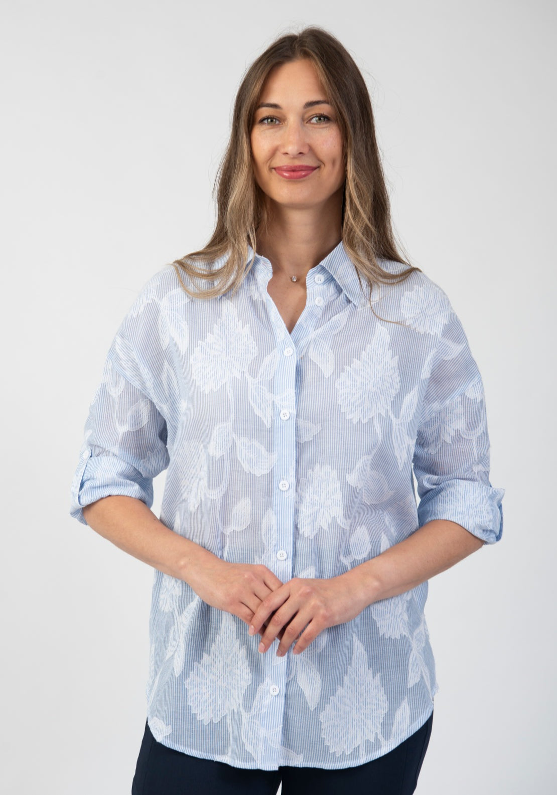 Tea Lane Floral Jacquard Button Shirt - Blue 1 Shaws Department Stores