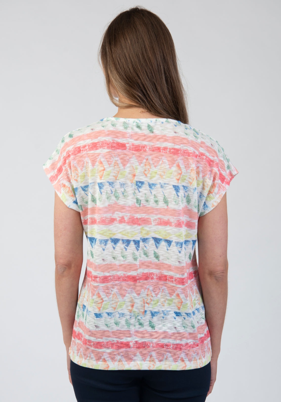 Tea Lane Multicolour Abstract Stripe T Shirt - Pink 2 Shaws Department Stores