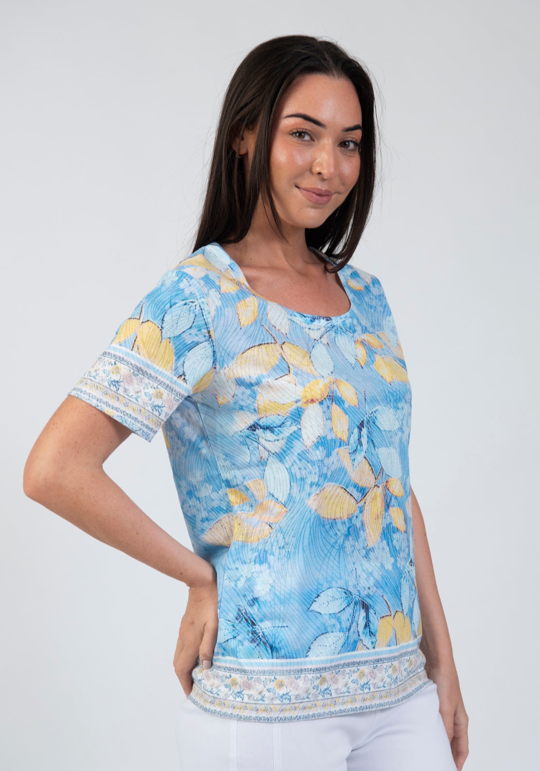 Tea Lane Short Sleeve Abstract T Shirt - Blue 3 Shaws Department Stores