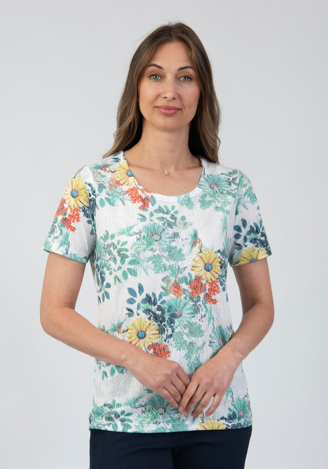 Tea Lane Floral Print Gemstone T Shirt - Green 1 Shaws Department Stores