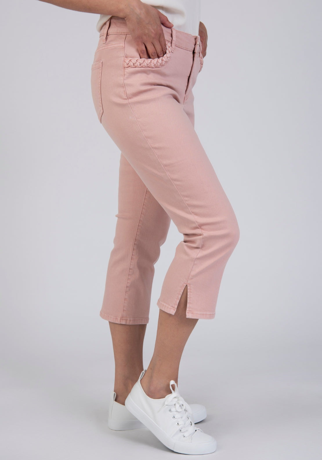 Tea Lane Cropped Jeans With Braided Pocket Trim - Pink 3 Shaws Department Stores