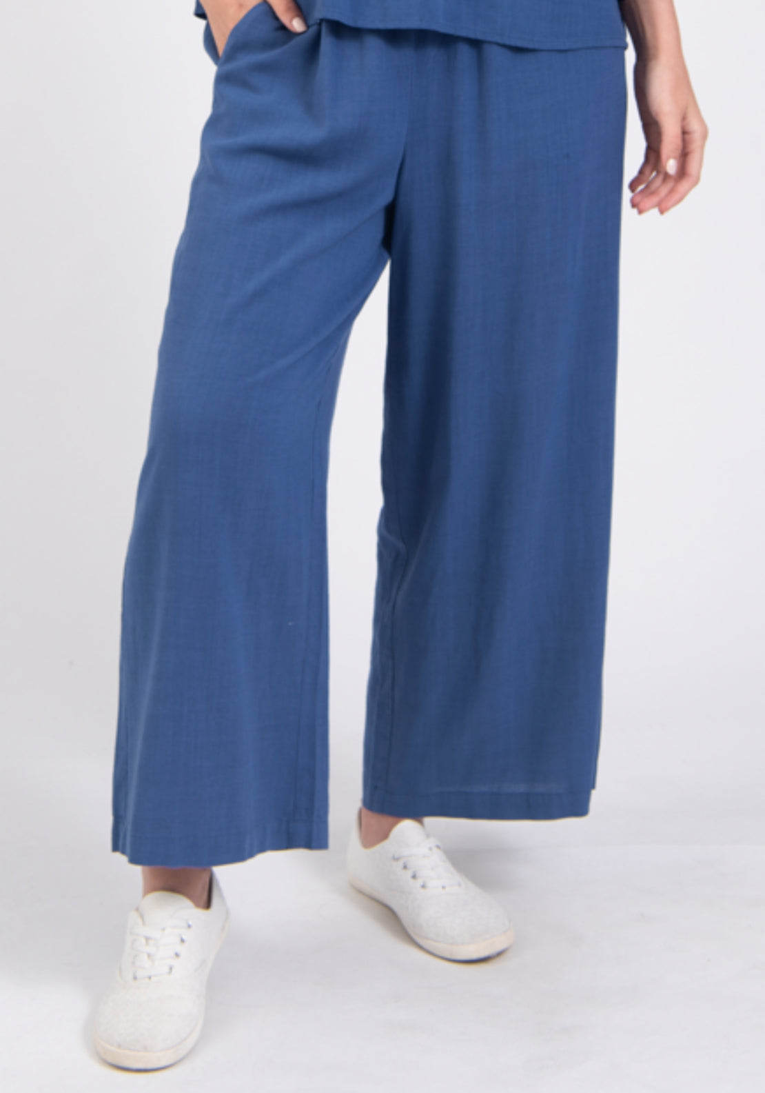 Tea Lane Cropped Wide Leg Drawstring Trousers - Blue 1 Shaws Department Stores