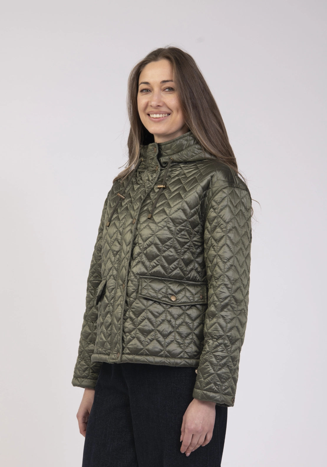 Quilted Hooded Jacket - Khaki
