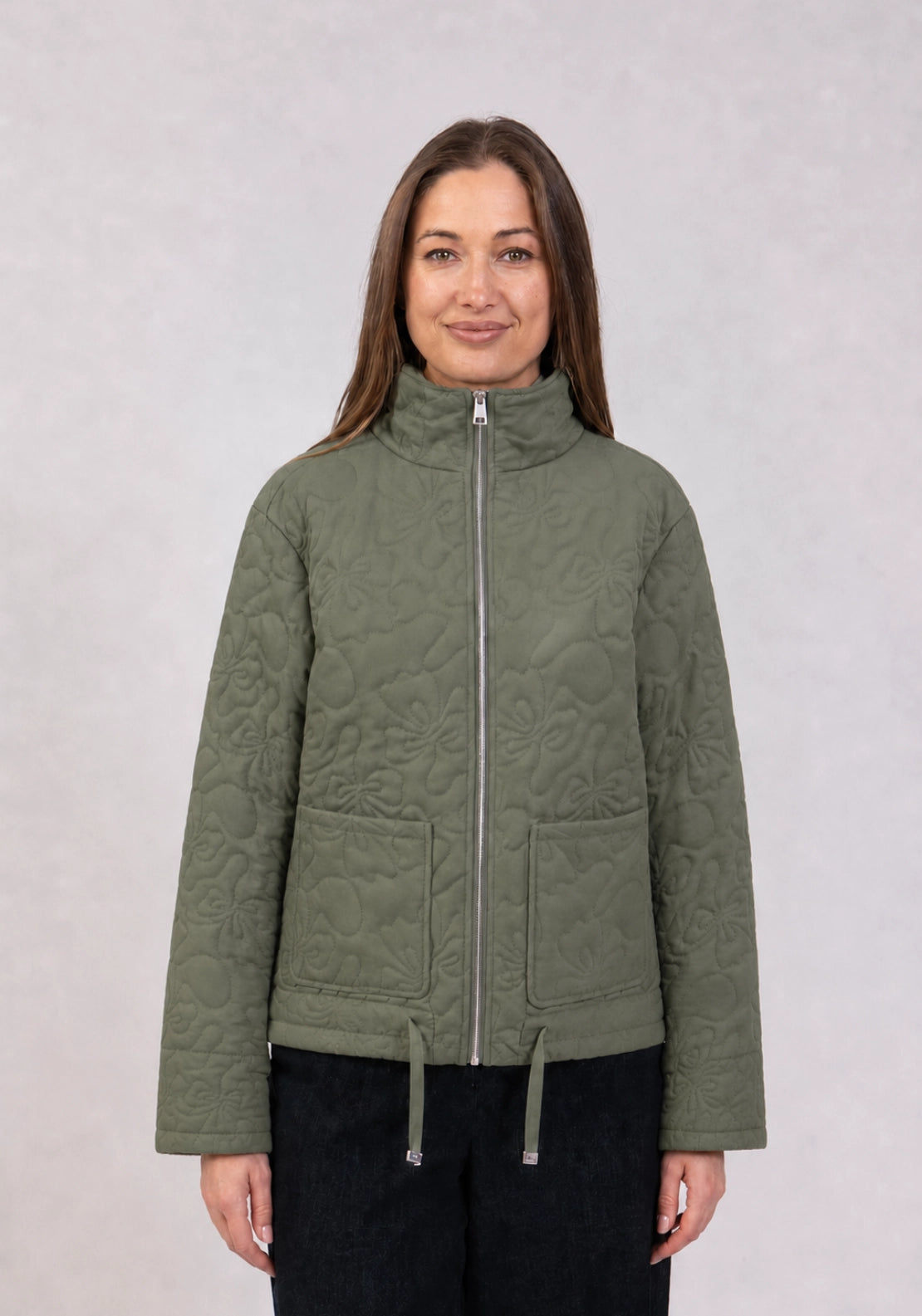 Short Embroidered Quilt Jacket - Khaki