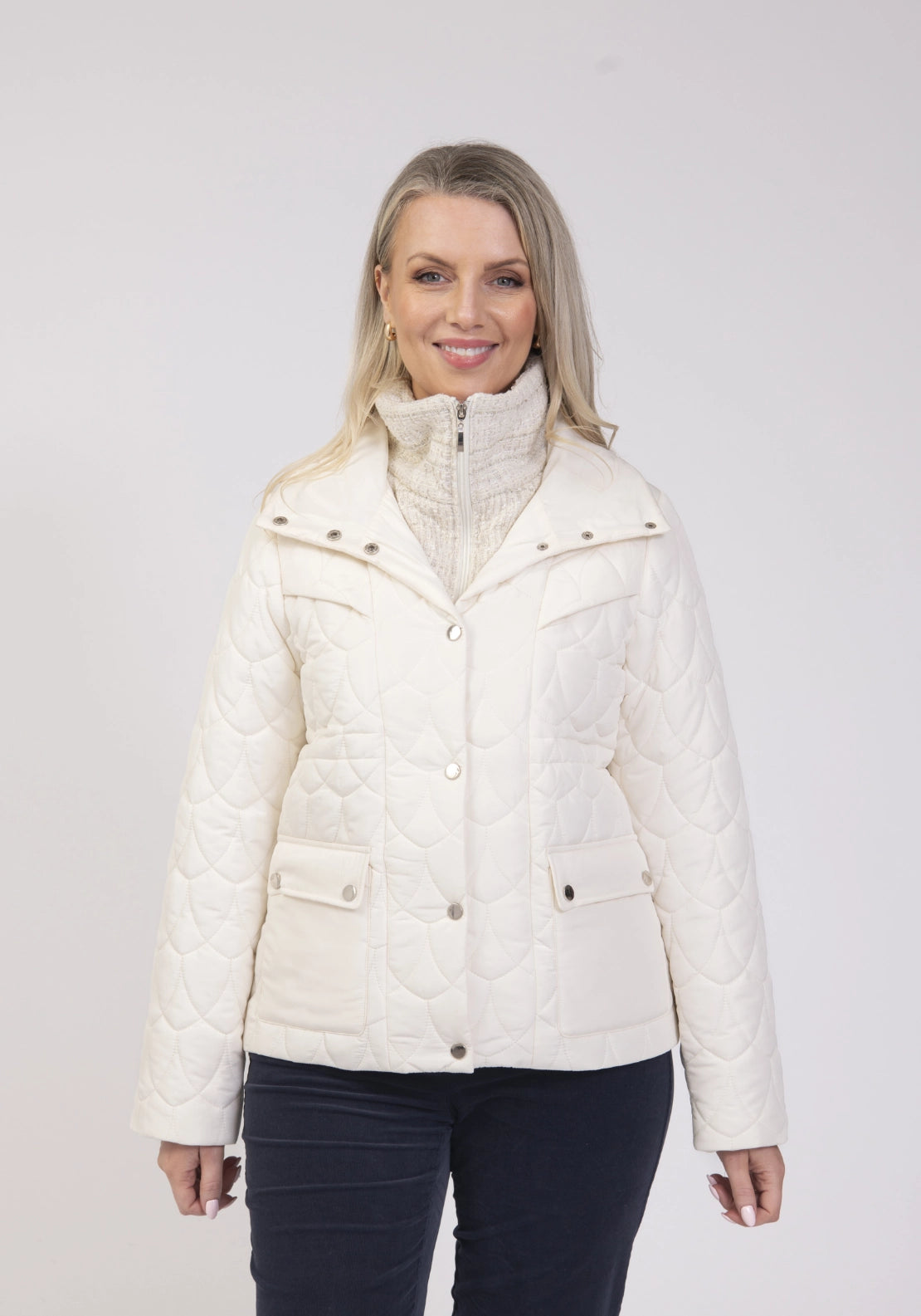 Tweed Insert Quilted Jacket - Ivory