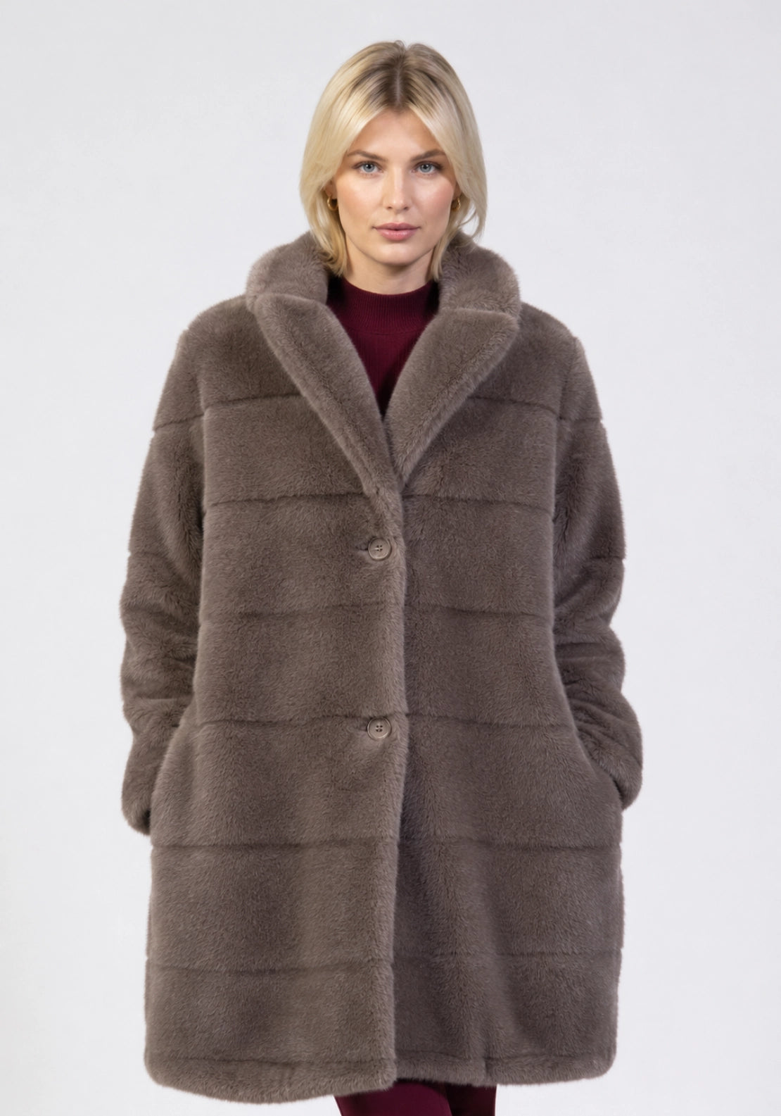 Faux Fur Long Coat - Oyster