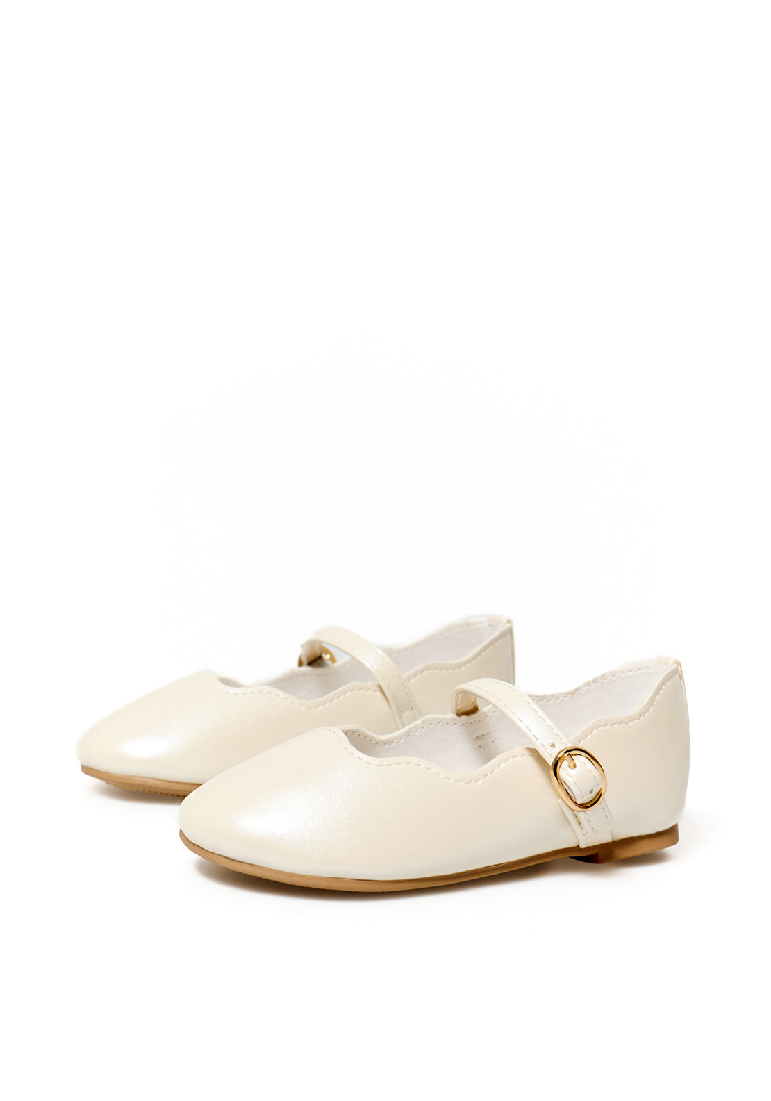 Sfera Scallop-edge pearly-finish ballet flats - White 1 Shaws Department Stores