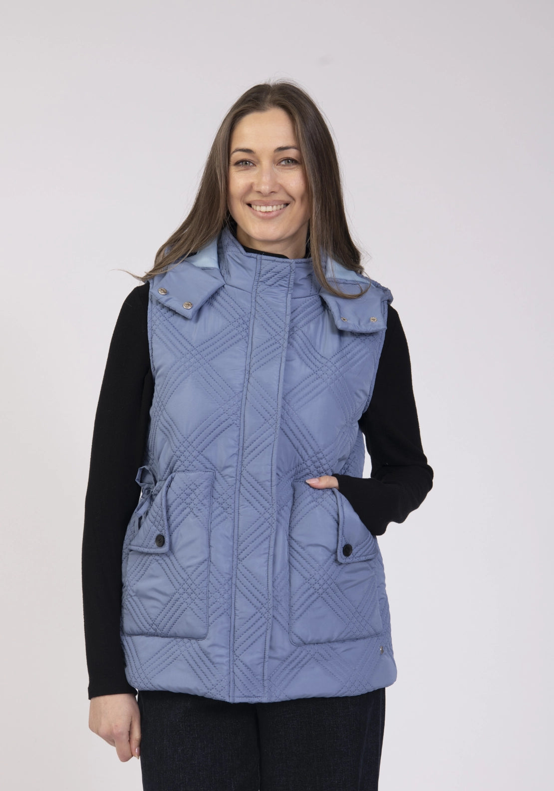 Quilted Hooded Gilet - Slate Blue