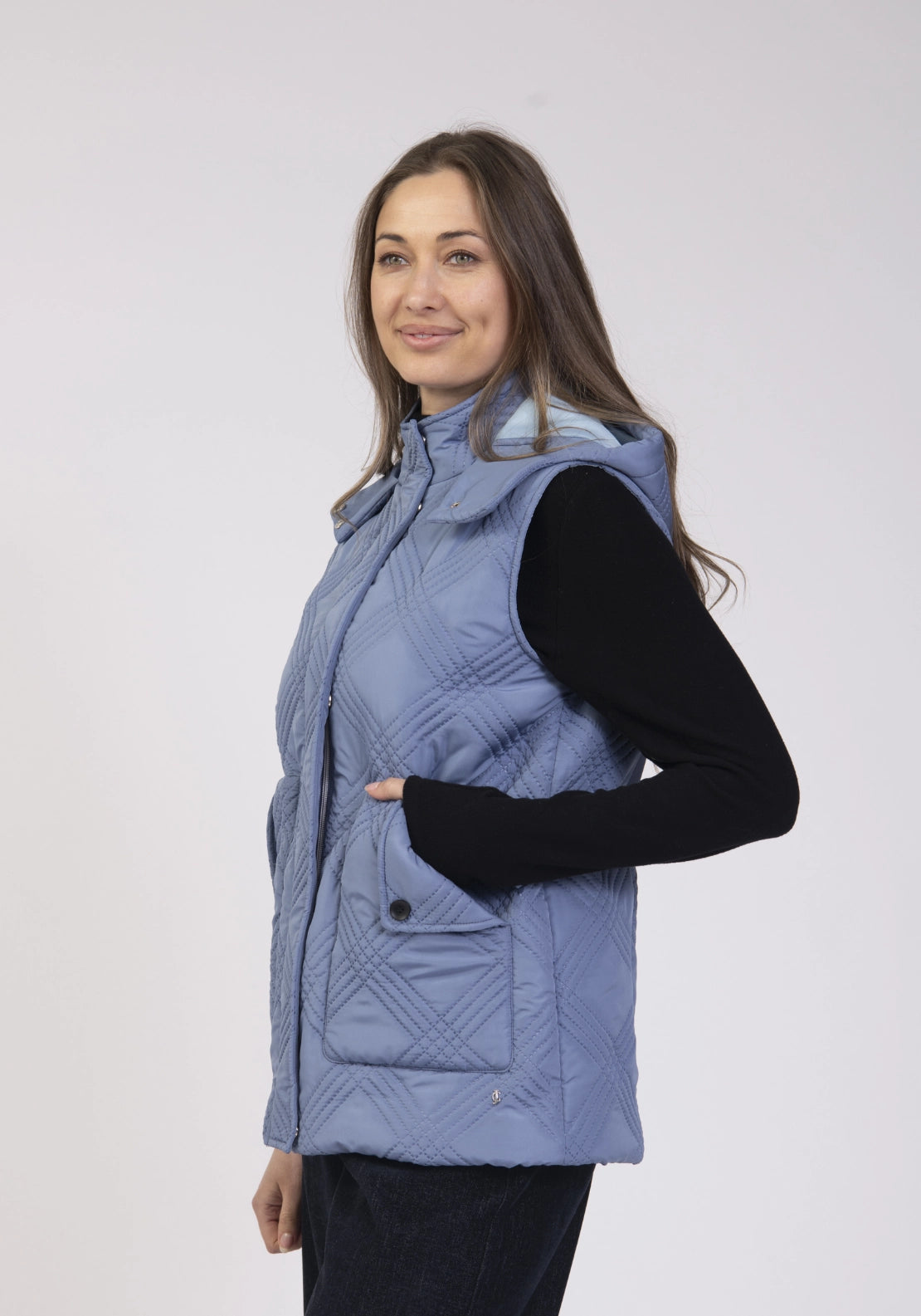 Quilted Hooded Gilet - Slate Blue