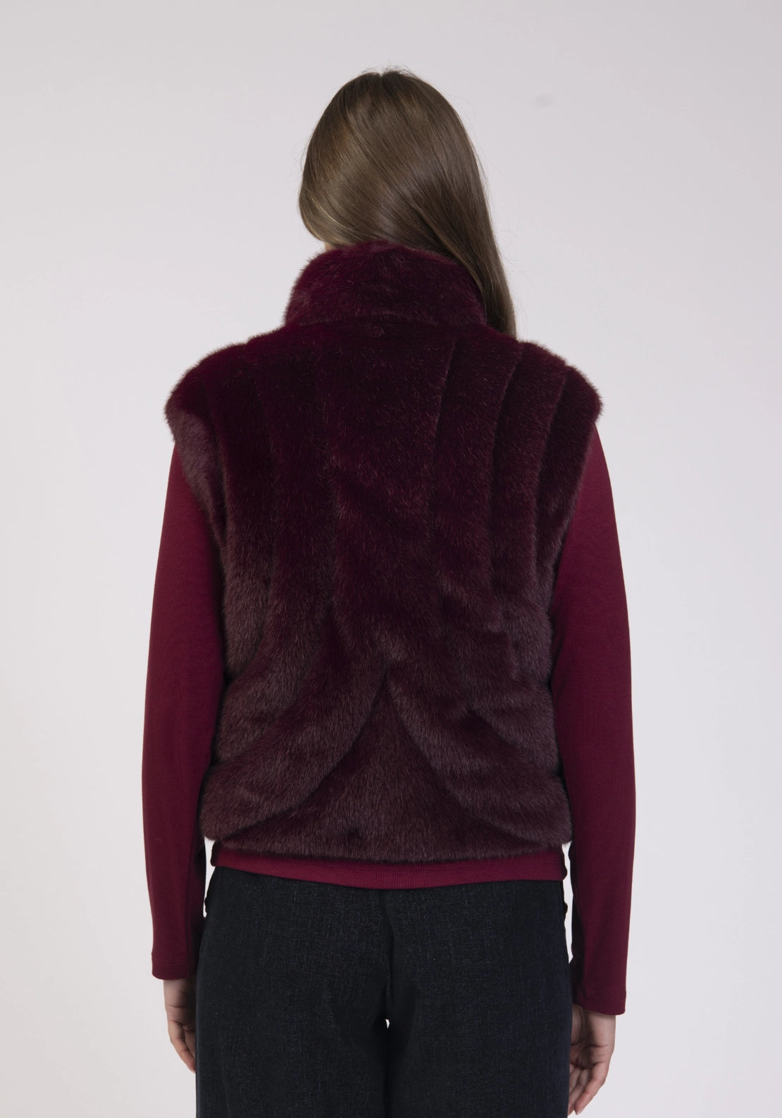 Faux Fur Zip Gilet - Burgundy