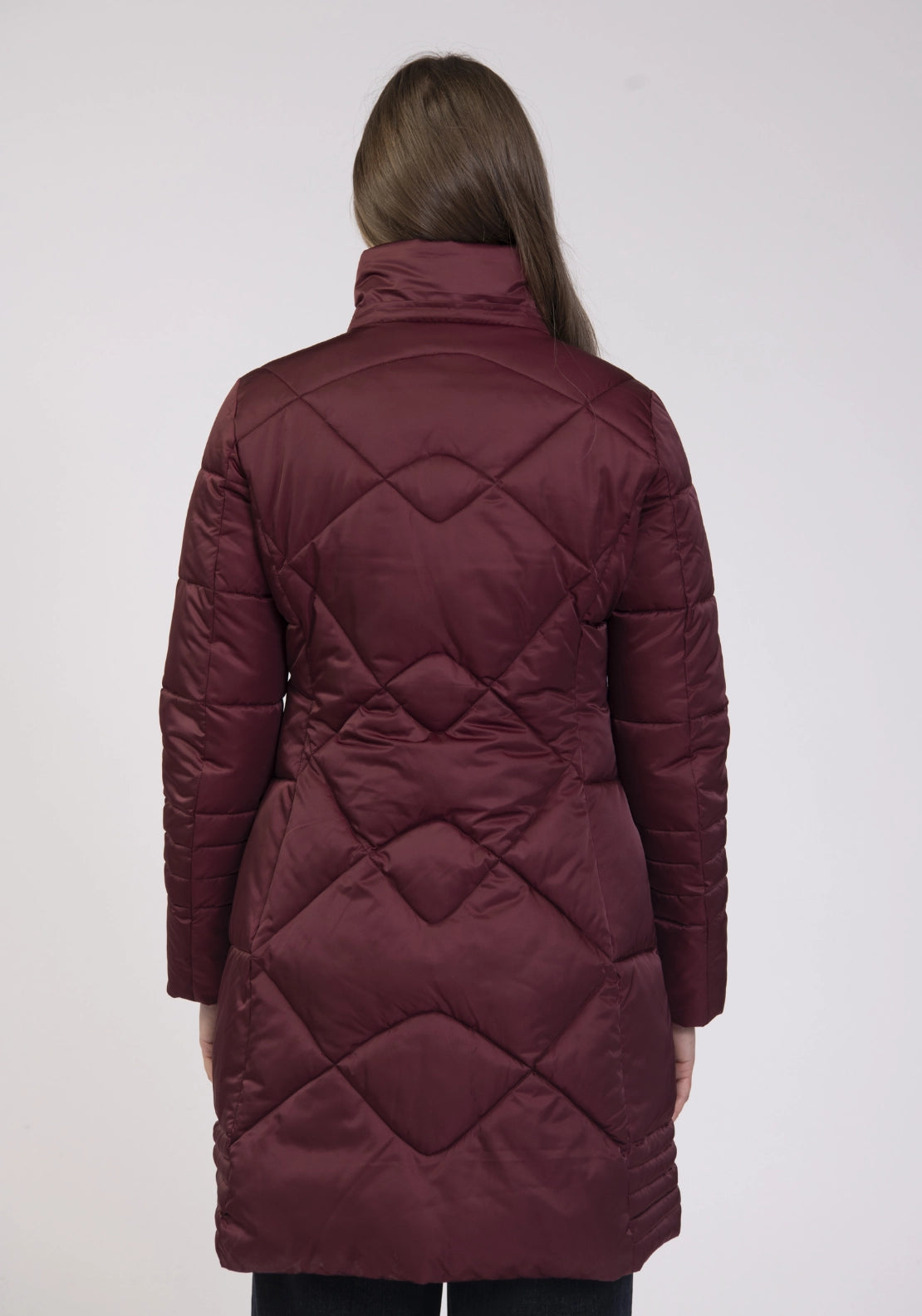 Hood Faux Fur Long Jacket - Merlot