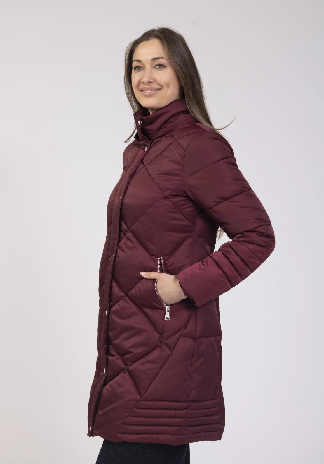 Hood Faux Fur Long Jacket - Merlot