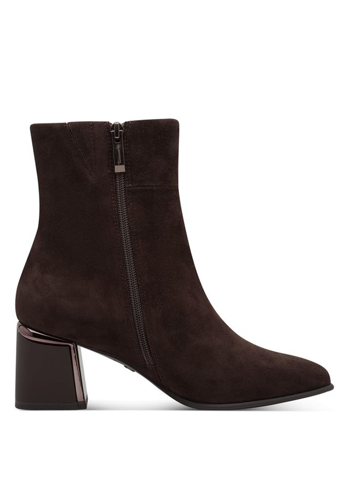 Tamaris Suede Lo Metallic Trim Heeled Boots - Mocca Suede 1 Shaws Department Stores