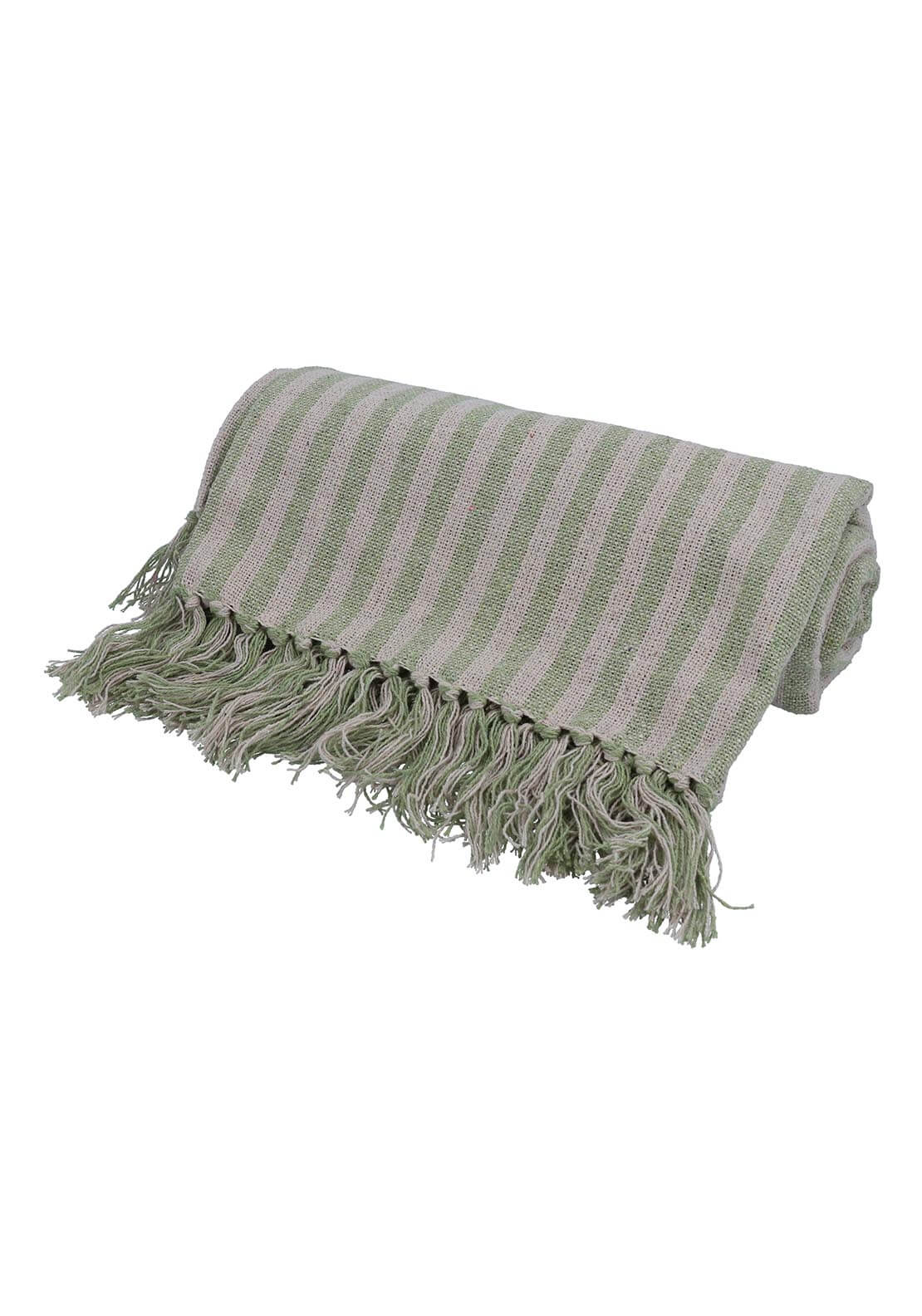 Gisella Graham Woven Stripe Throw - Green 1 Shaws Department Stores