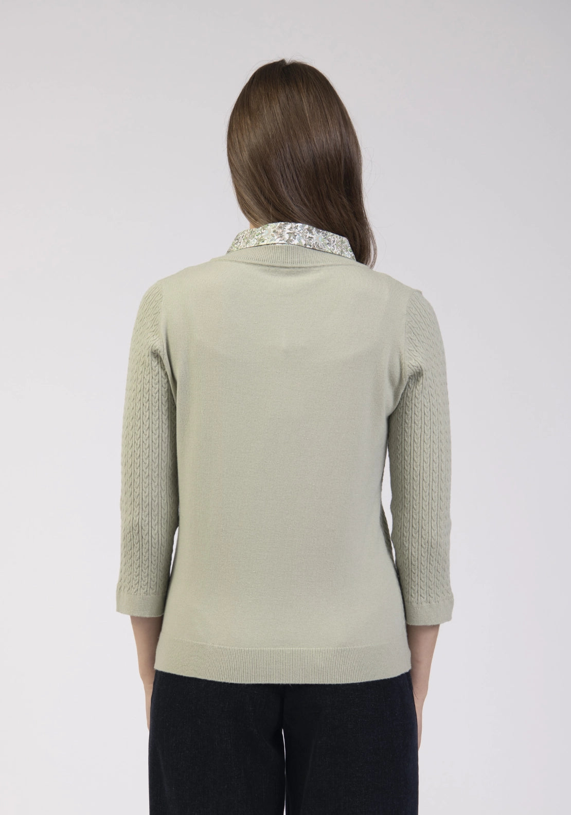 Cable Knit V-Neck Sweater - Sage