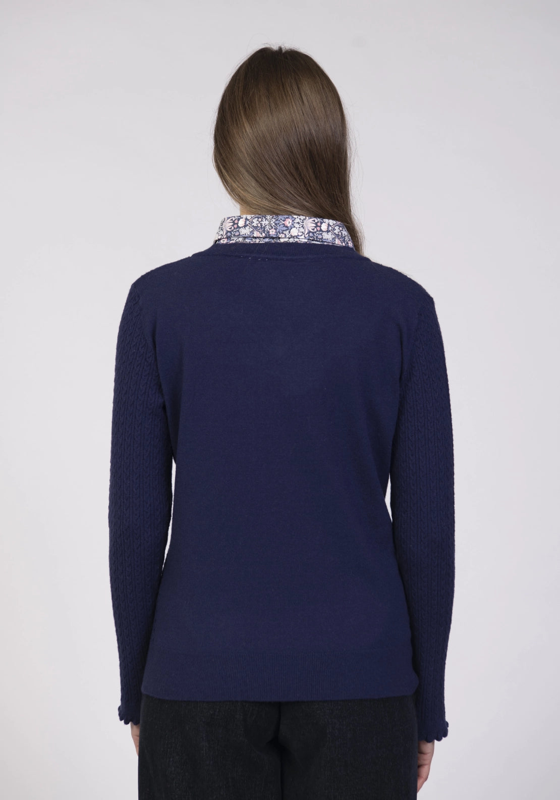 Cable Knit Collar Sweater - Navy