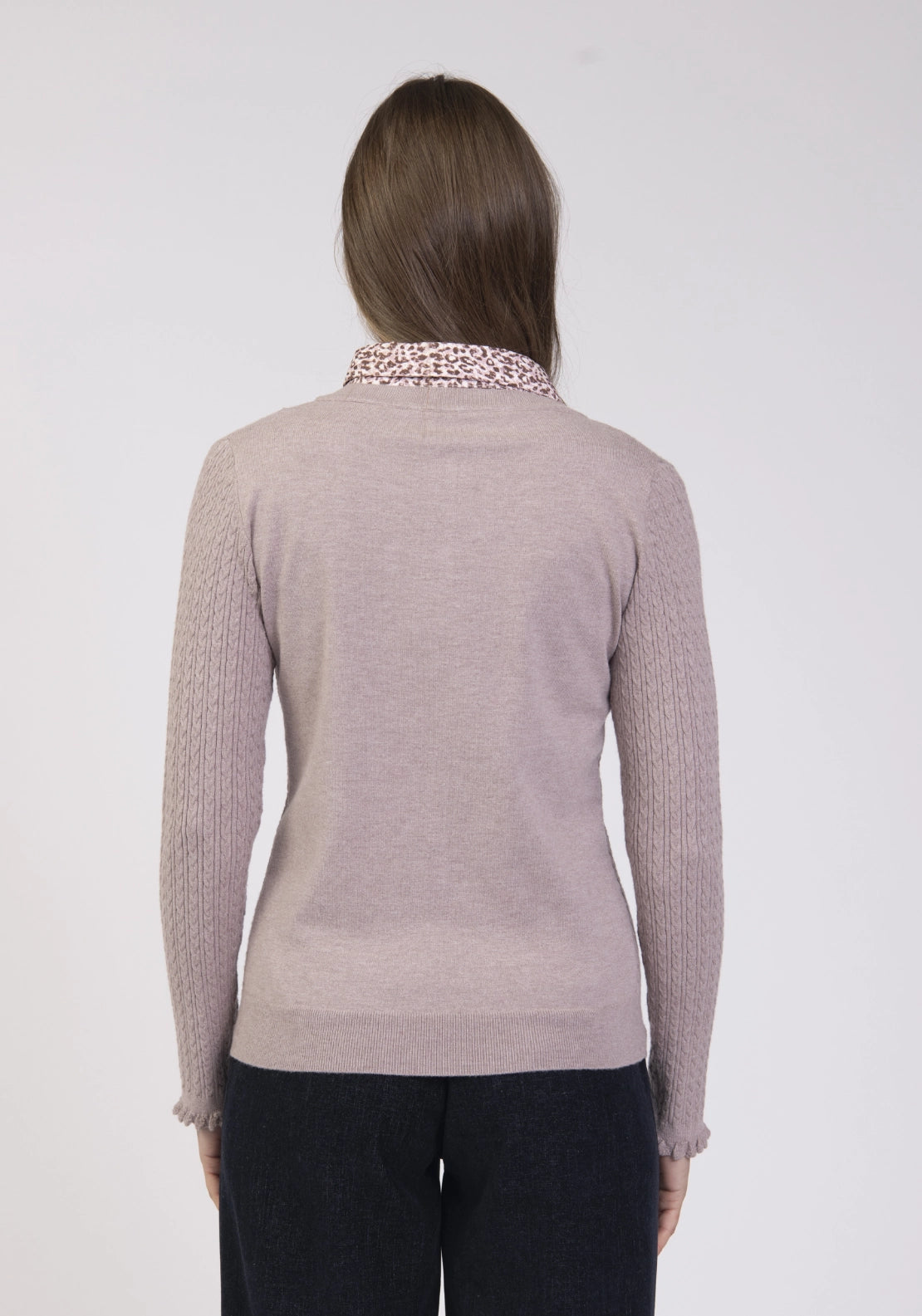 Cable Knit Collar Sweater - Mink