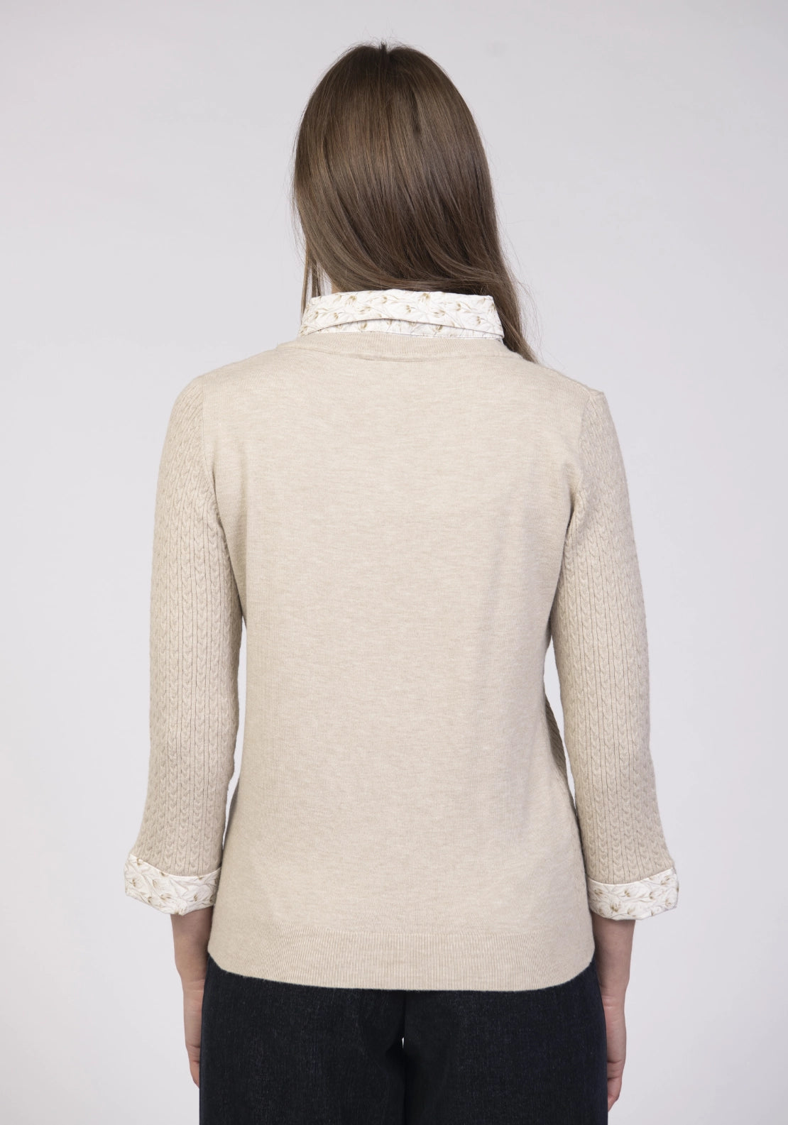 Cable Knit Collar Sweater - Stone