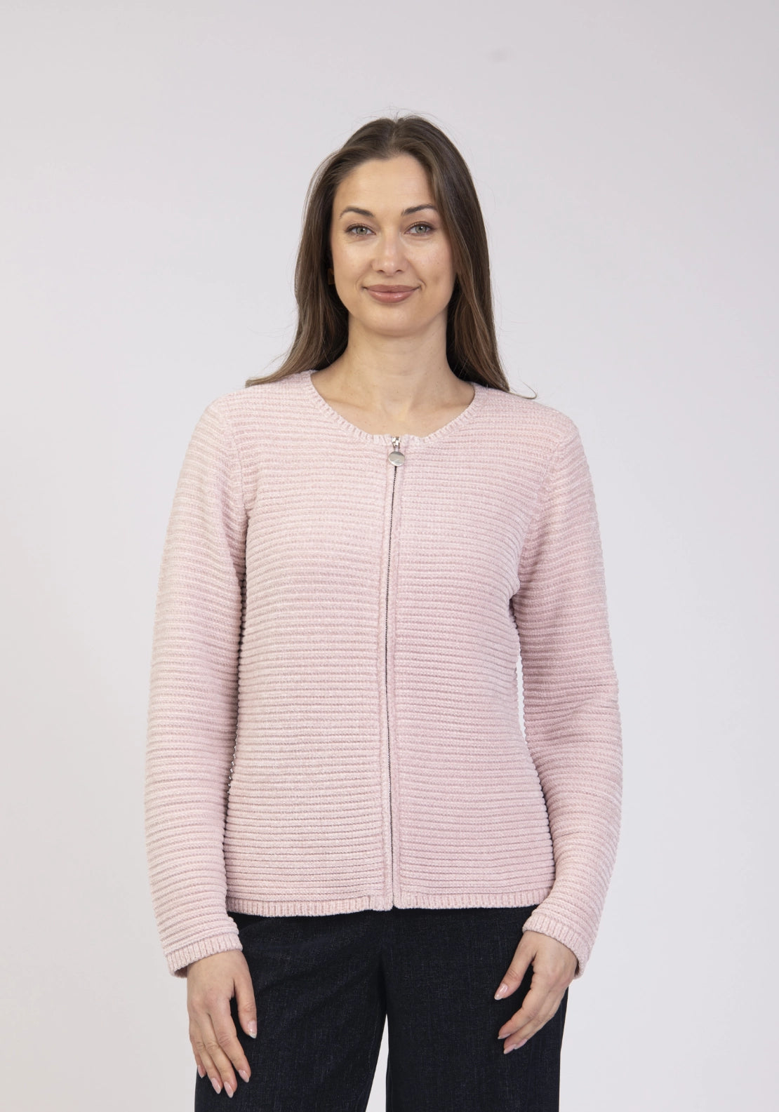 Chenille Zip Cardigan - Light Pink