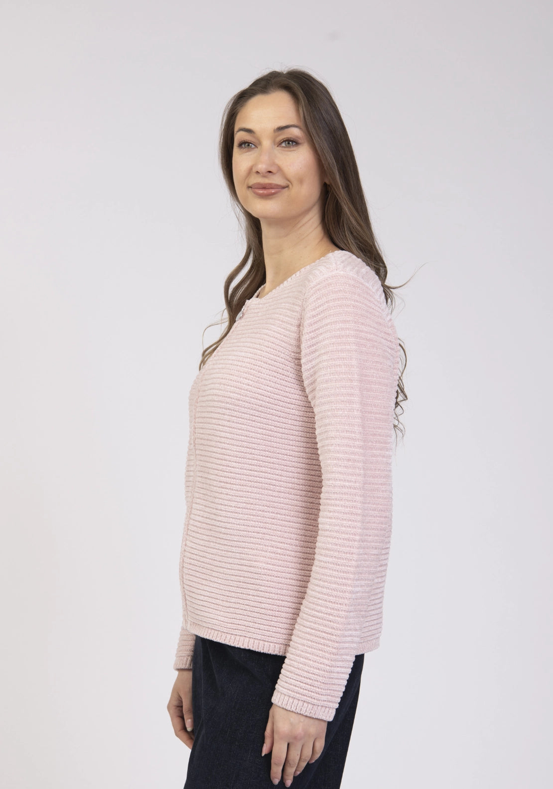 Chenille Zip Cardigan - Light Pink