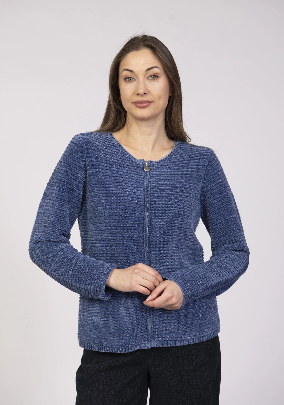 Chenille Zip Cardigan - Blue