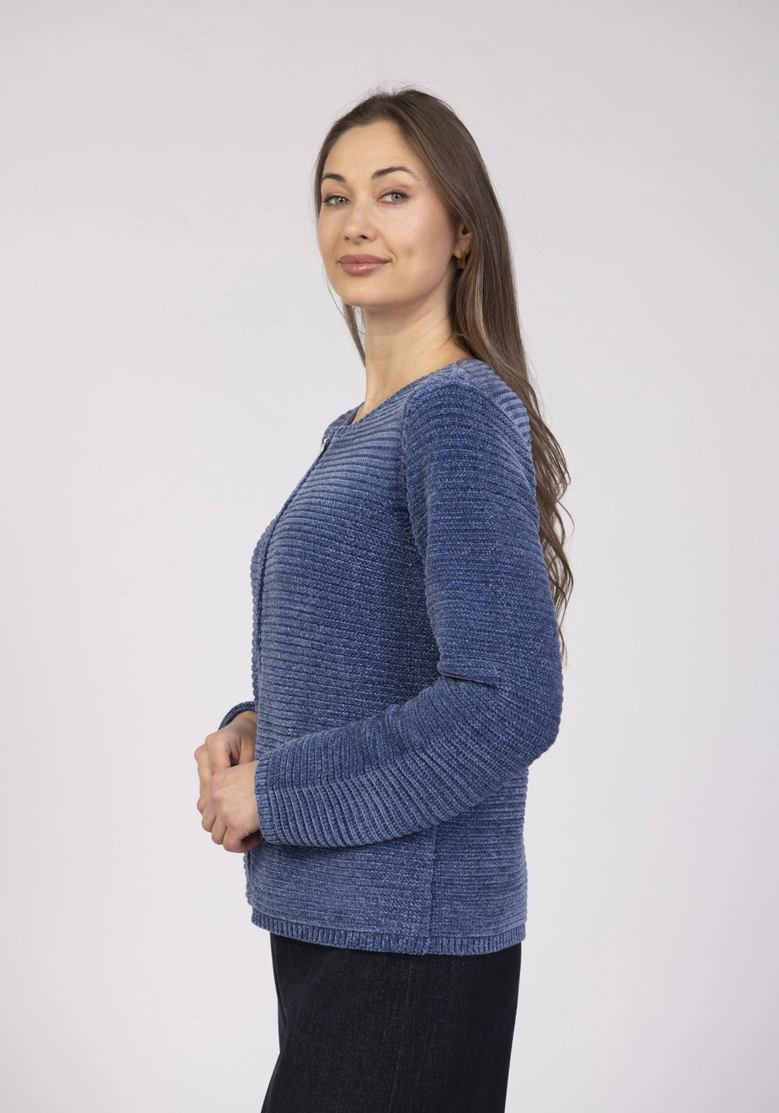 Chenille Zip Cardigan - Blue