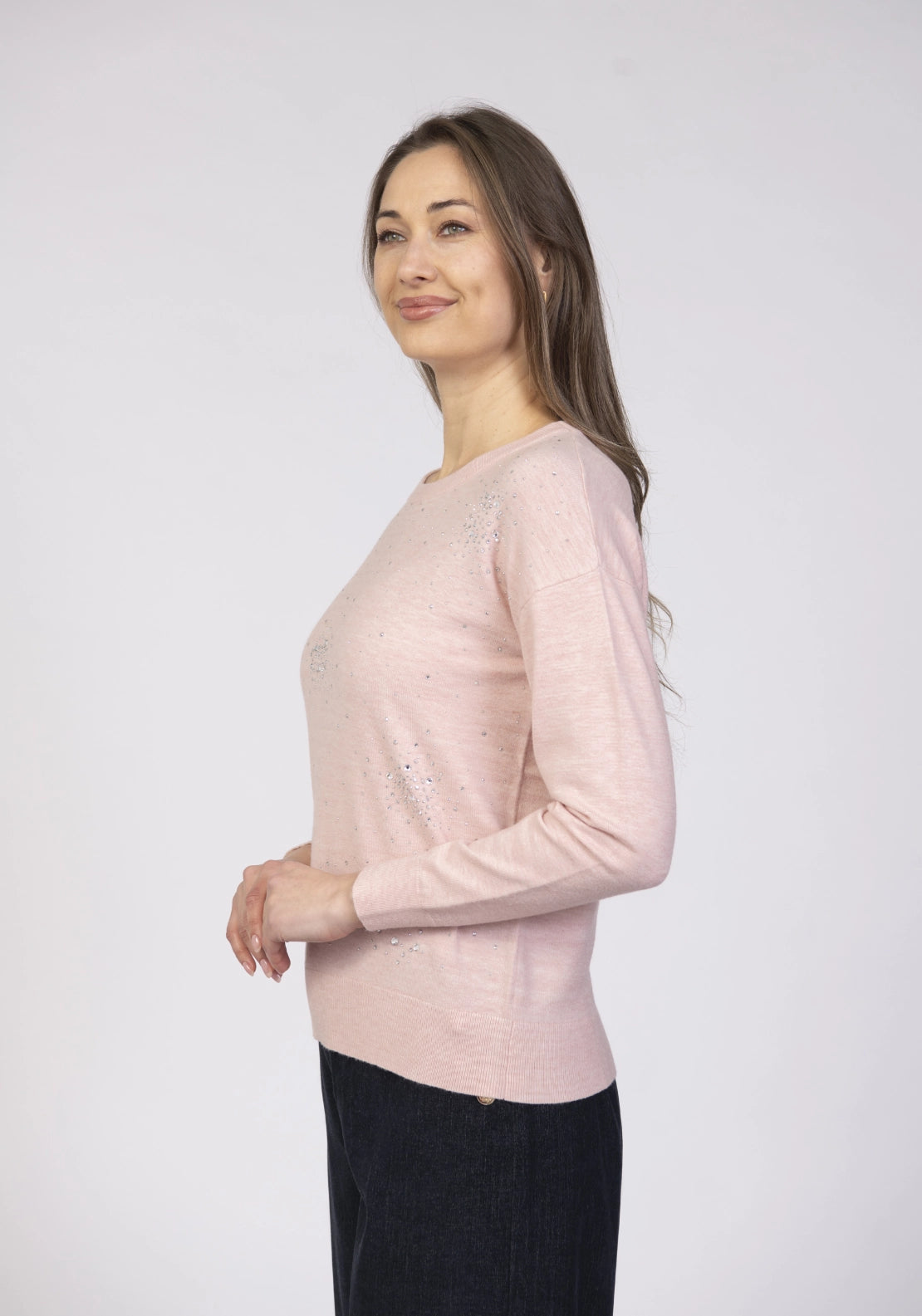 Lightweight Crew Knit Sweater - Light Pink