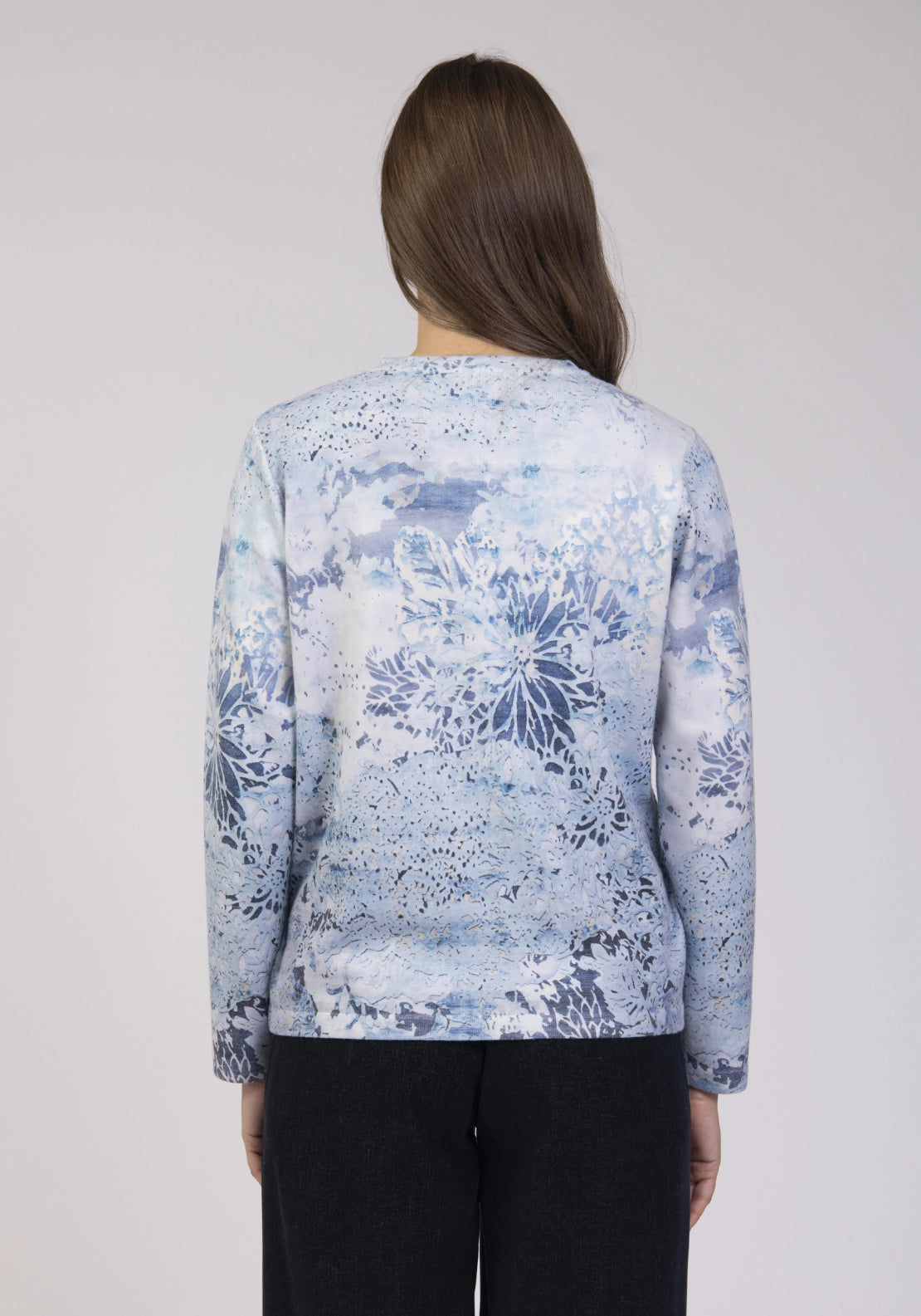 Printed Fine Knit Sweater - Light Blue