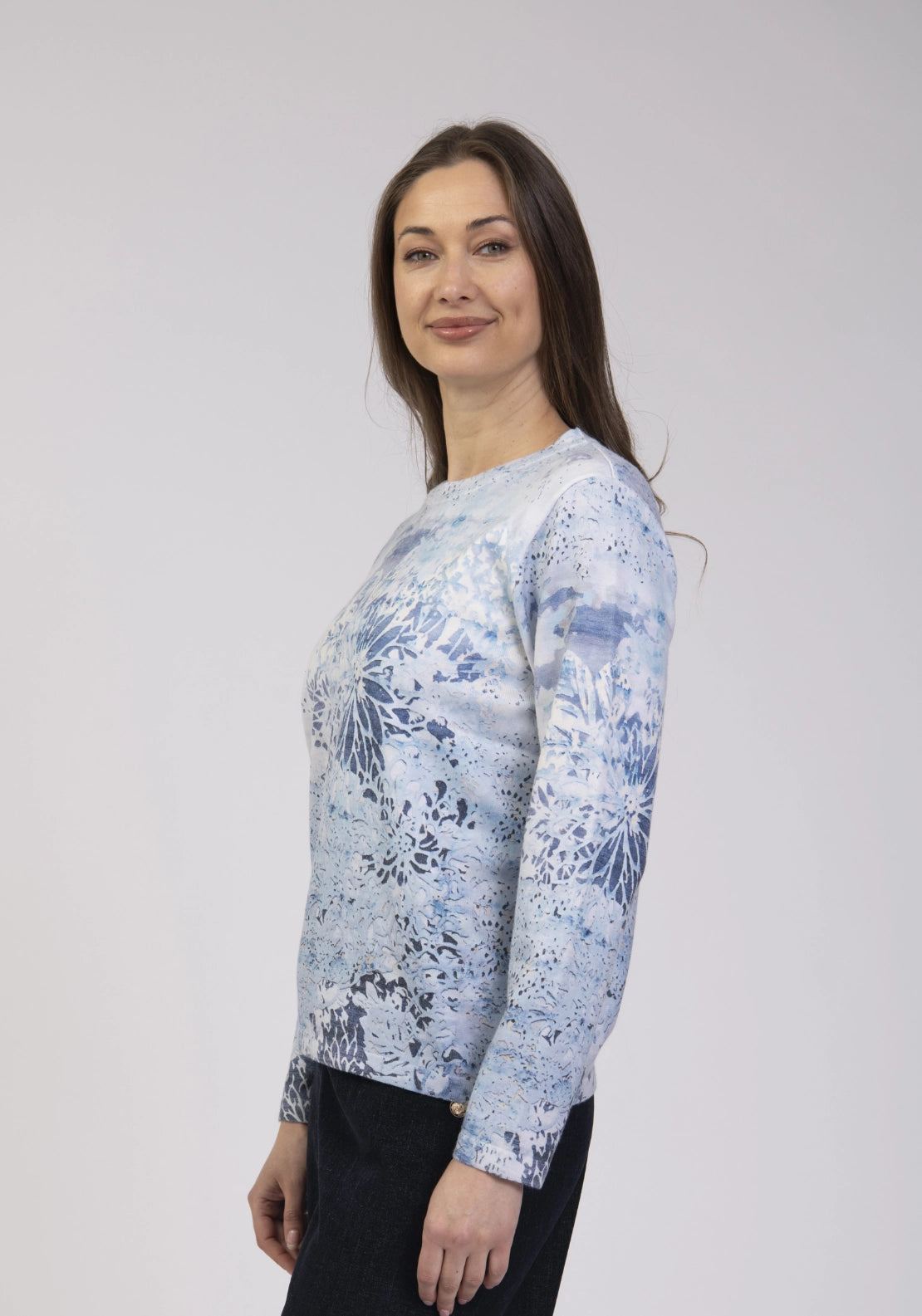 Printed Fine Knit Sweater - Light Blue