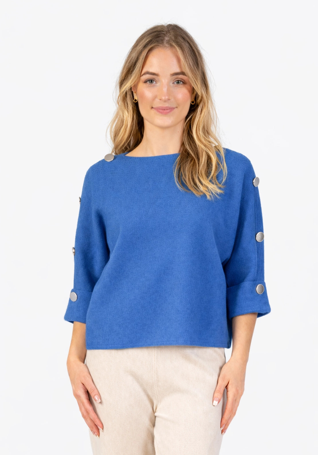 Batwing Button Sweater - Blue